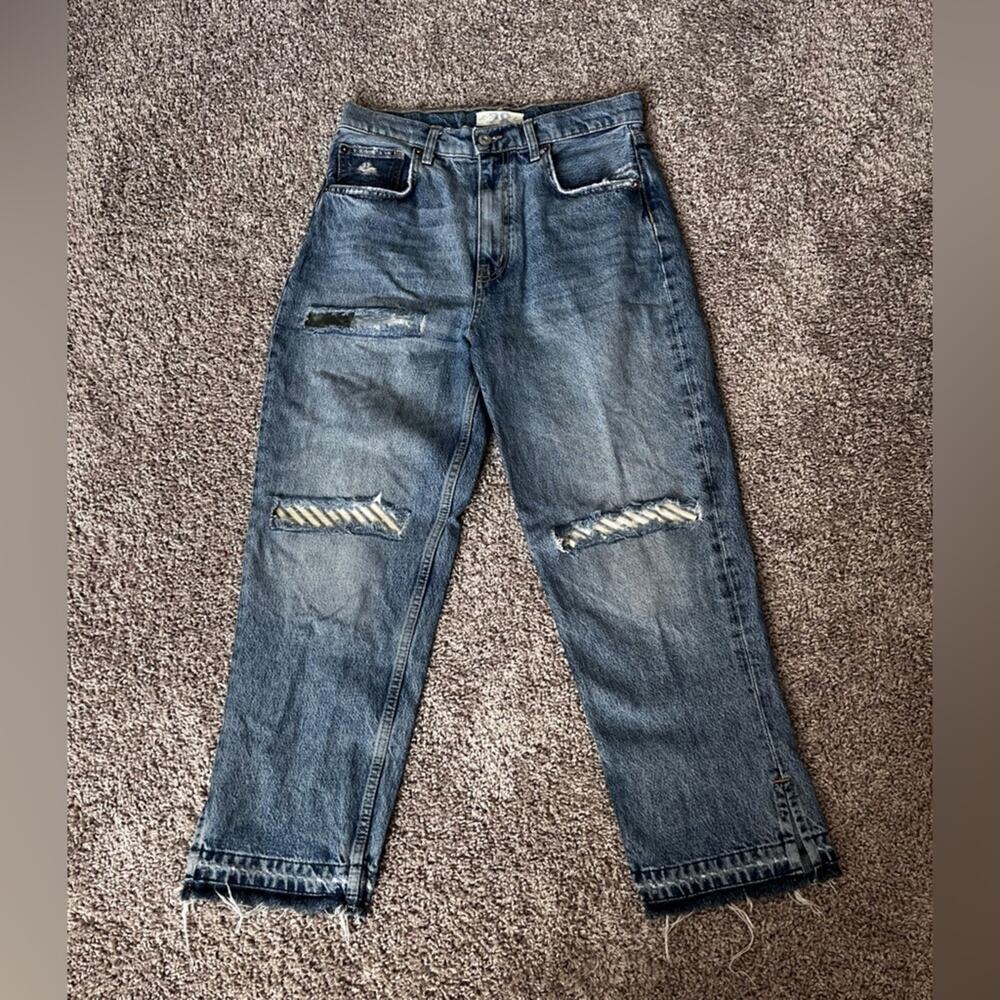 Lita Light Wash Distressed High-Waisted Slim Leg Jeans Free People with patches - Picture 2 of 6